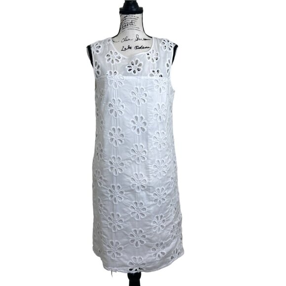 Whit Two Dresses & Skirts - WHIT TWO Anthropolgie Shift Dress White Floral Embroidered Sleeveless Cotton